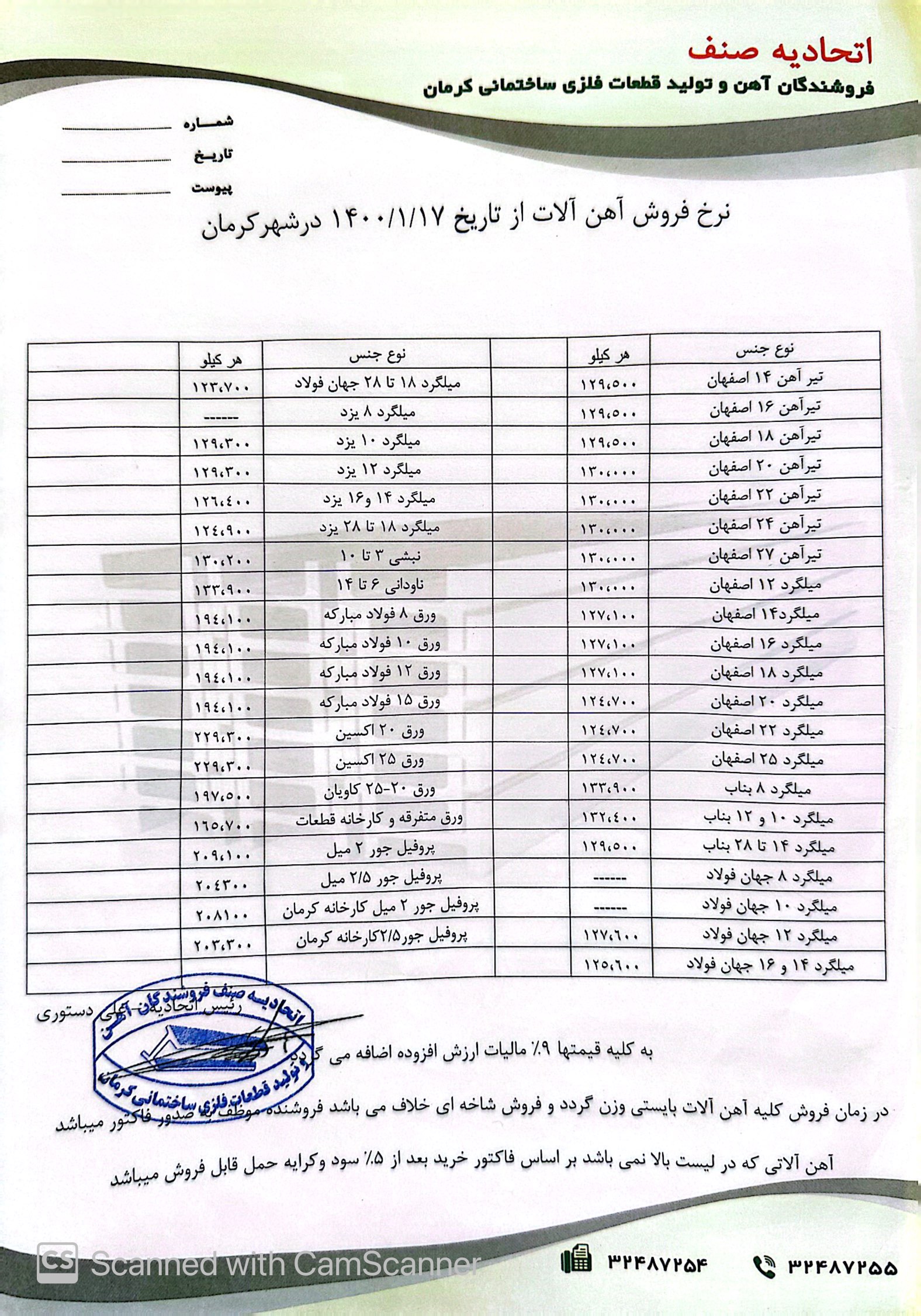 نرخنامه 1400/01/17