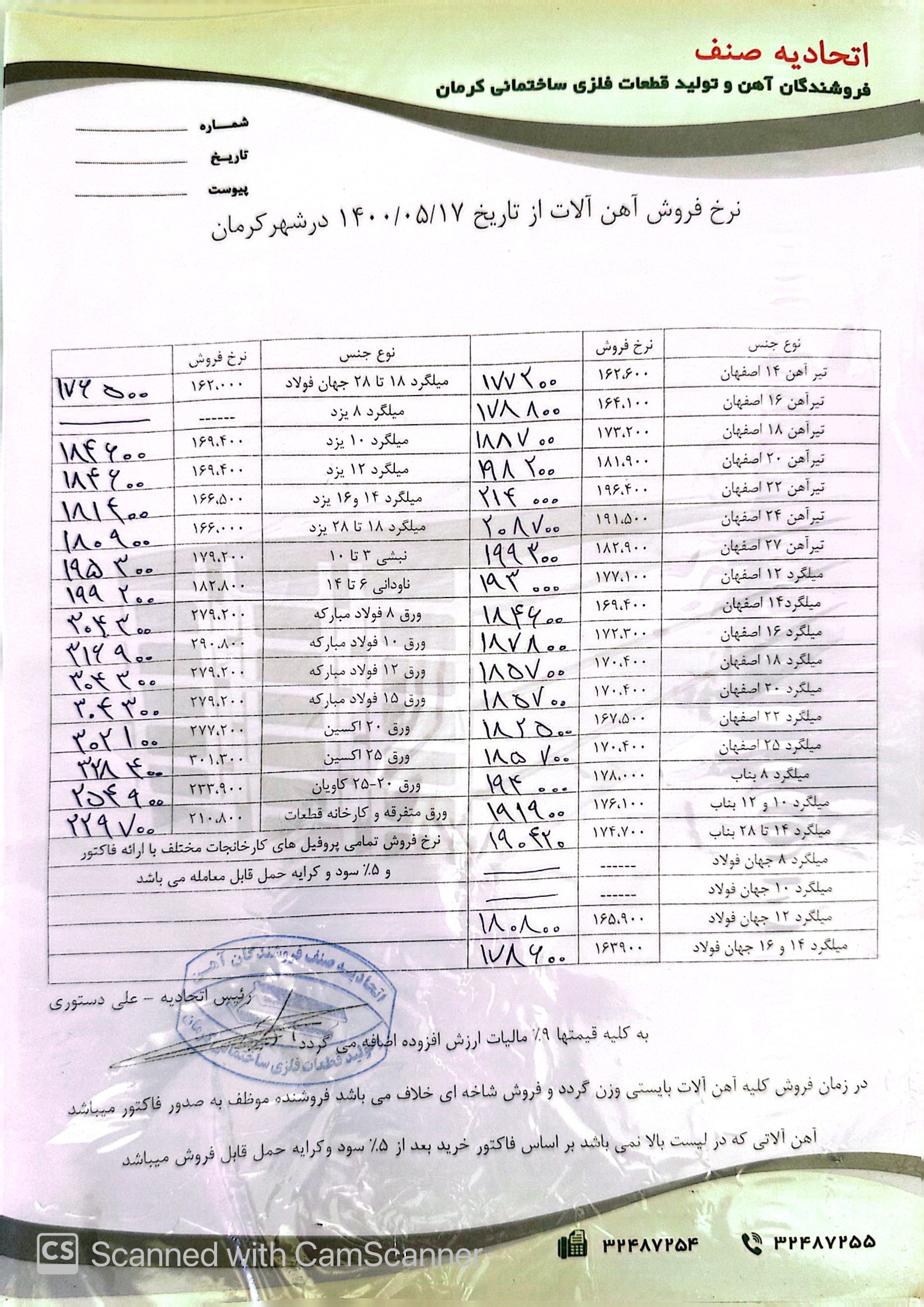 نرخنامه 1400/05/17