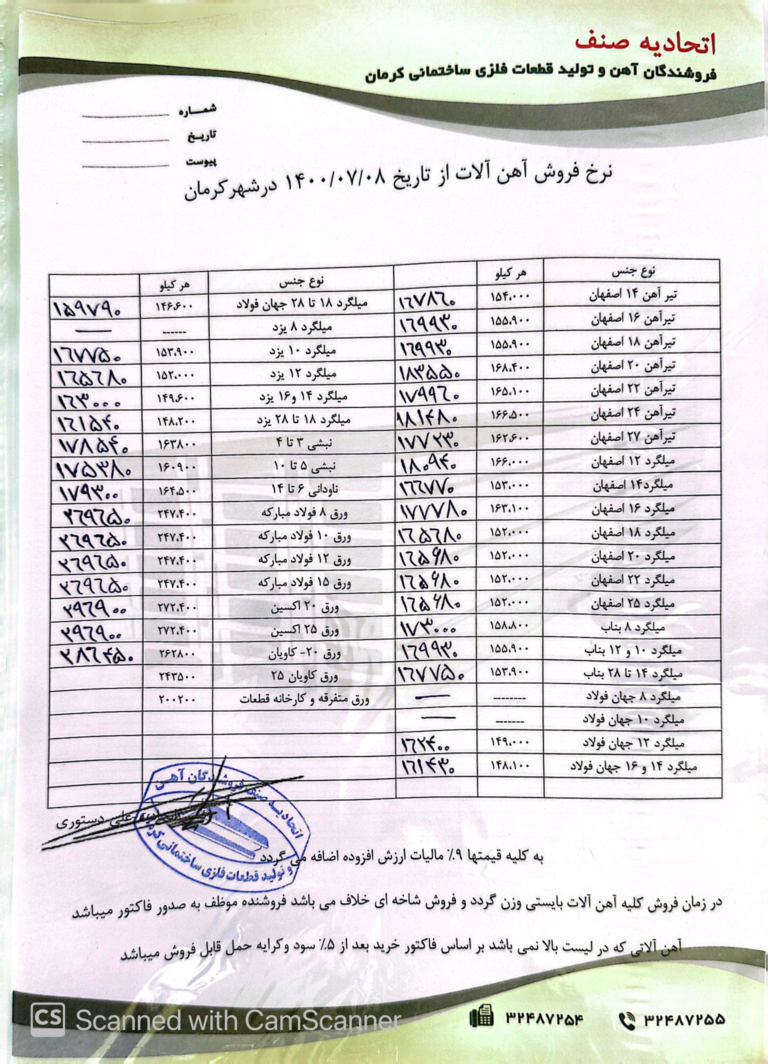 نرخنامه1400/07/08
