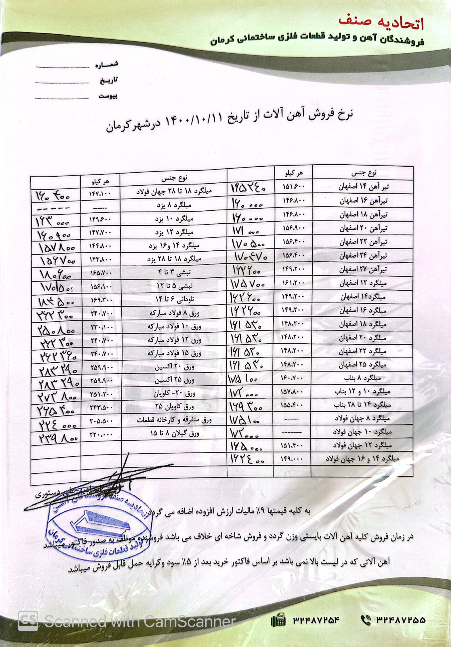 نرخنامه1400/10/11
