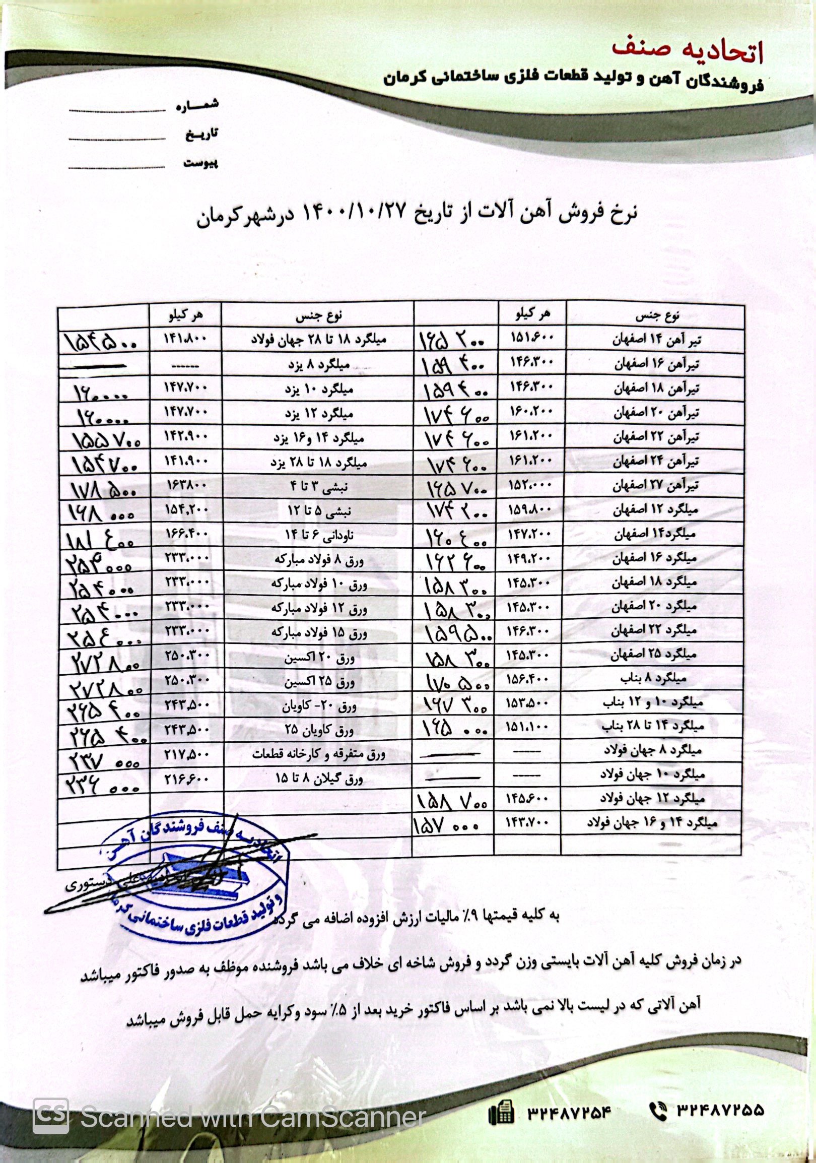 نرخنامه1400/10/27