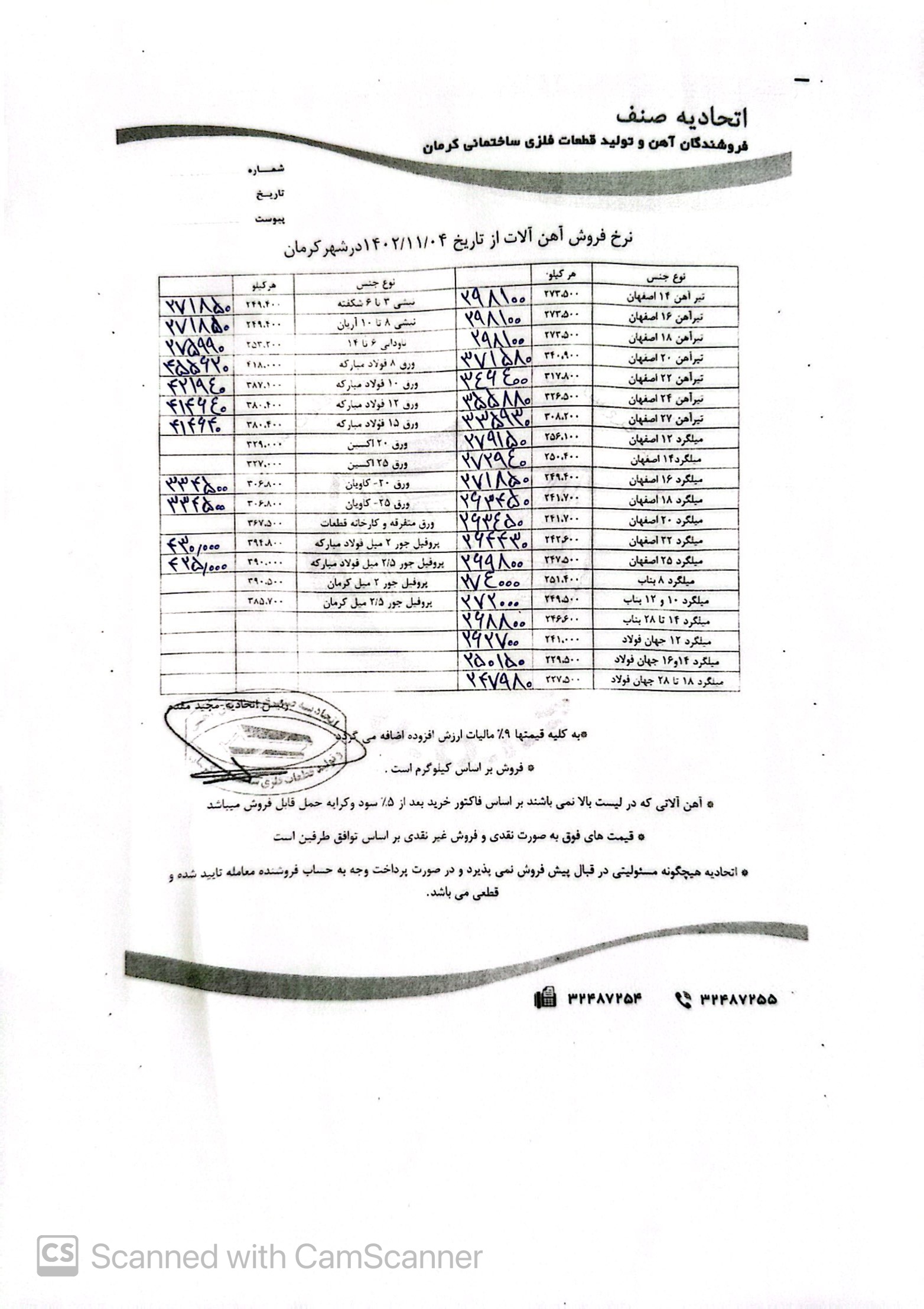 نرخنامه مورخه1402/11/04