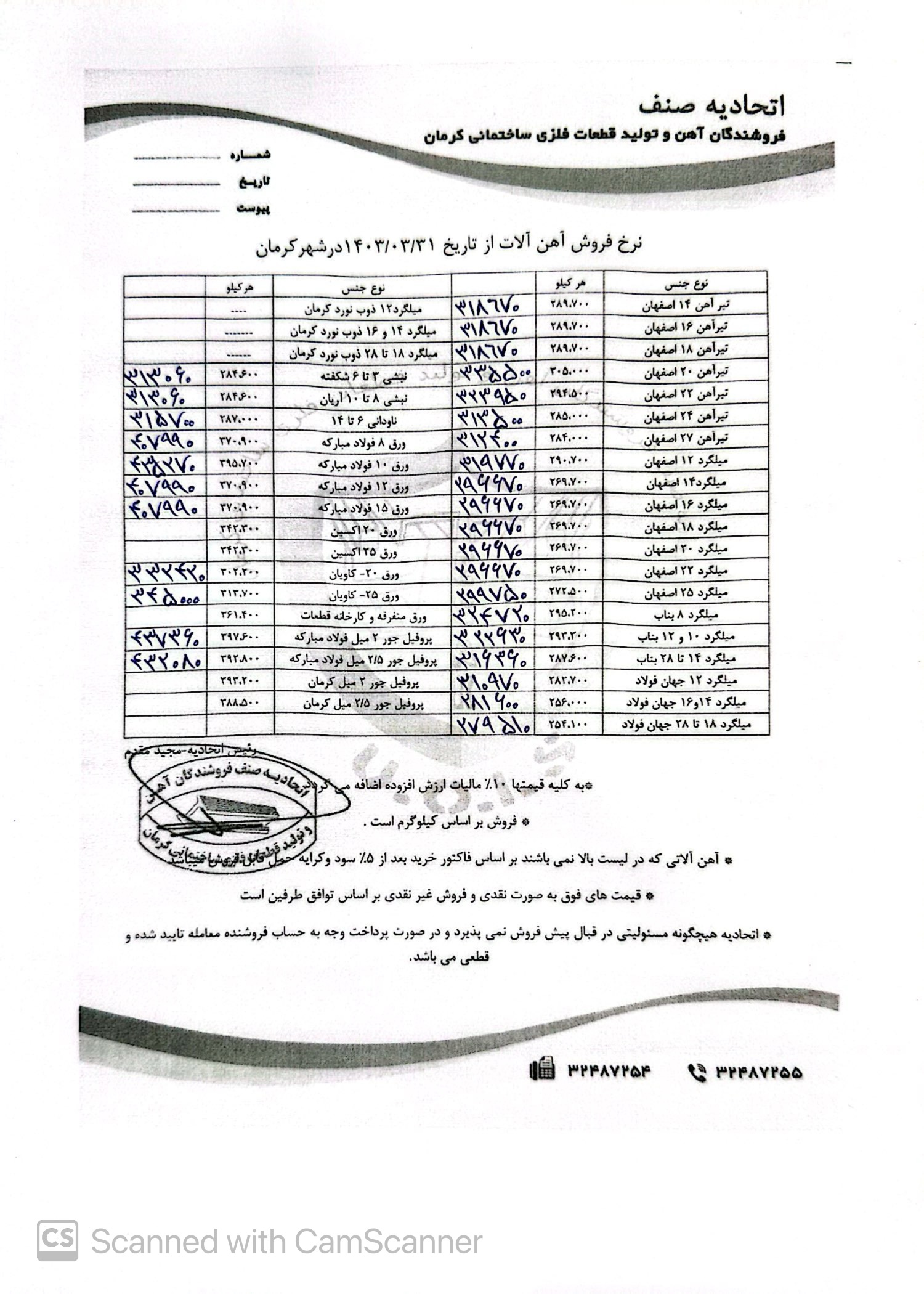 نرخنامه مورخه1403/03/31