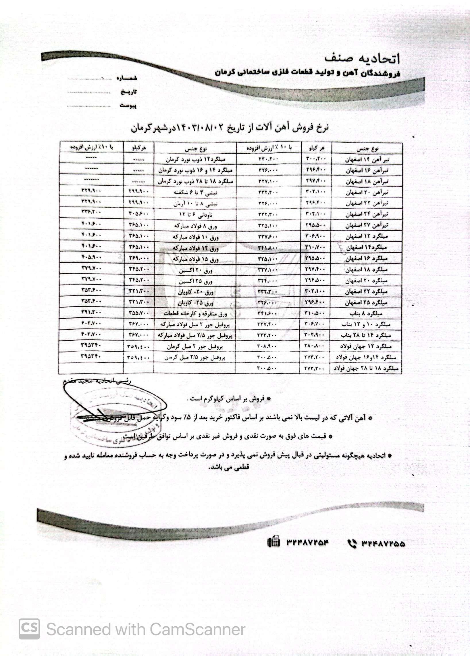 نرخنامه مورخه1403/08/02